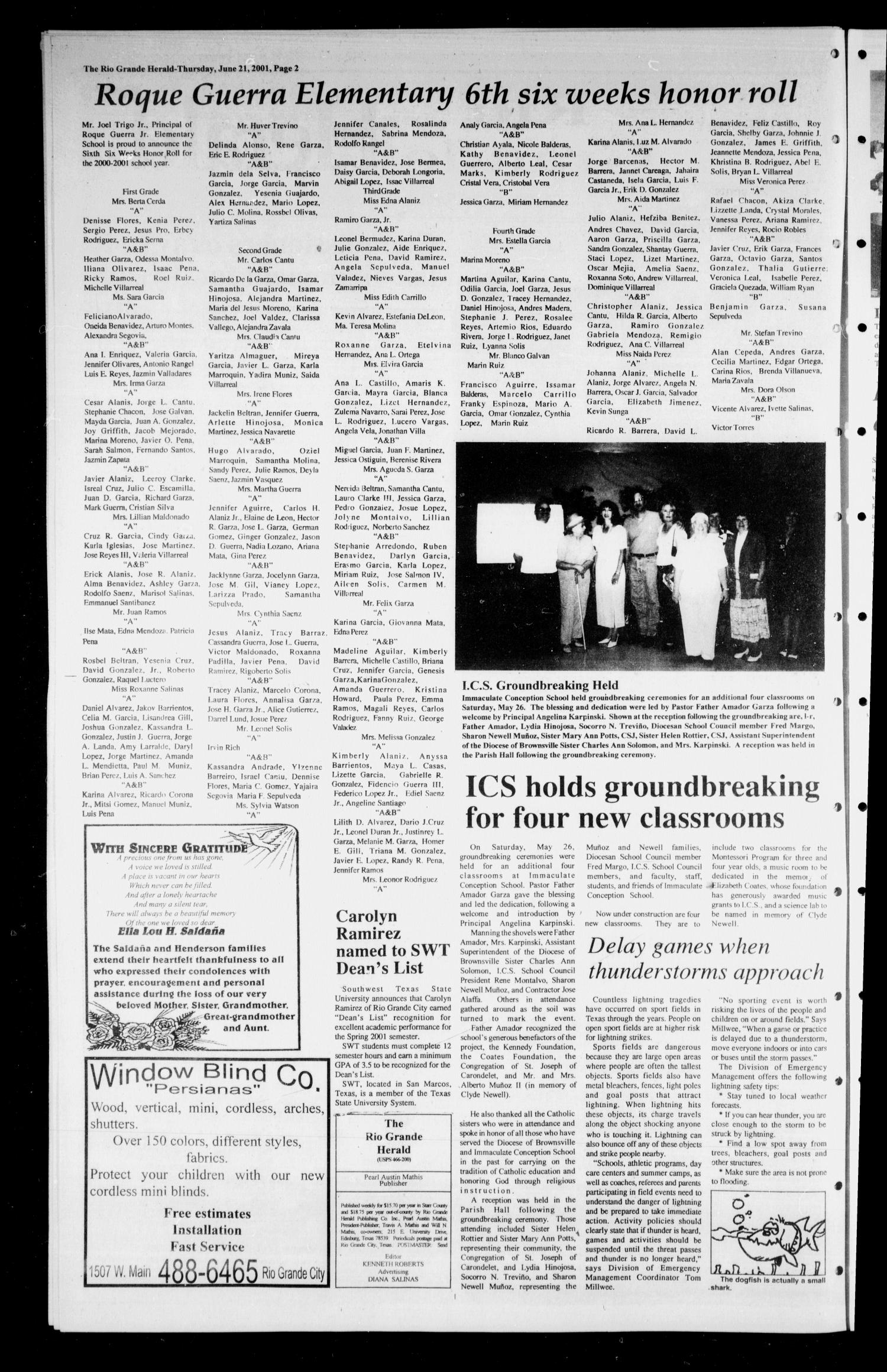 Rio Grande Herald (Rio Grande City, Tex.), Vol. 88, No. 25, Ed. 1 Thursday, June 21, 2001
                                                
                                                    [Sequence #]: 2 of 6
                                                