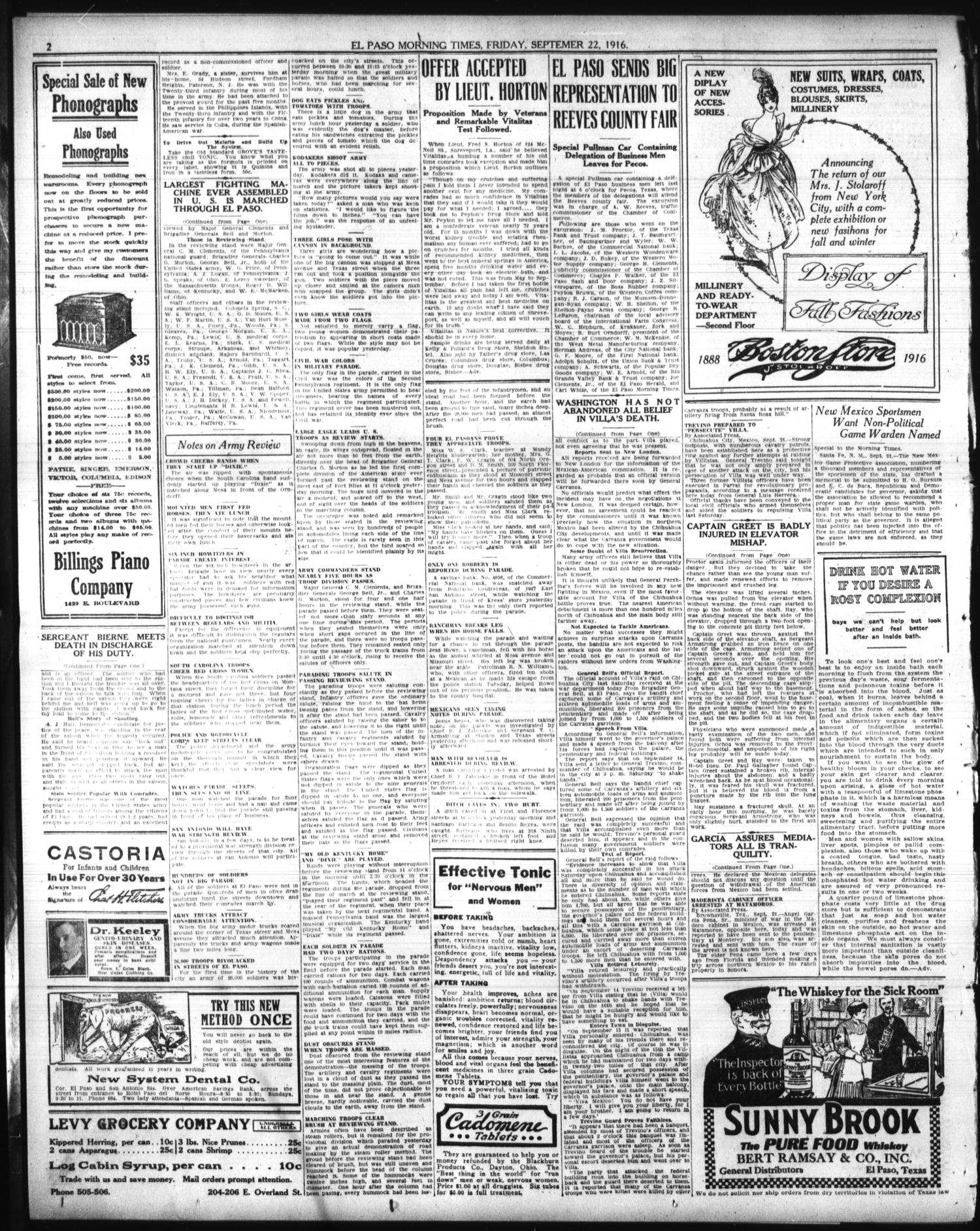 El Paso Morning Times (El Paso, Tex.), Vol. 37TH YEAR, Ed. 1, Friday, September 22, 1916
                                                
                                                    [Sequence #]: 2 of 12
                                                