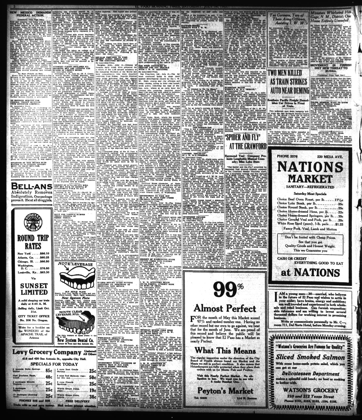 El Paso Morning Times (El Paso, Tex.), Vol. 37TH YEAR, Ed. 2, Saturday, July 14, 1917
                                                
                                                    [Sequence #]: 2 of 12
                                                
