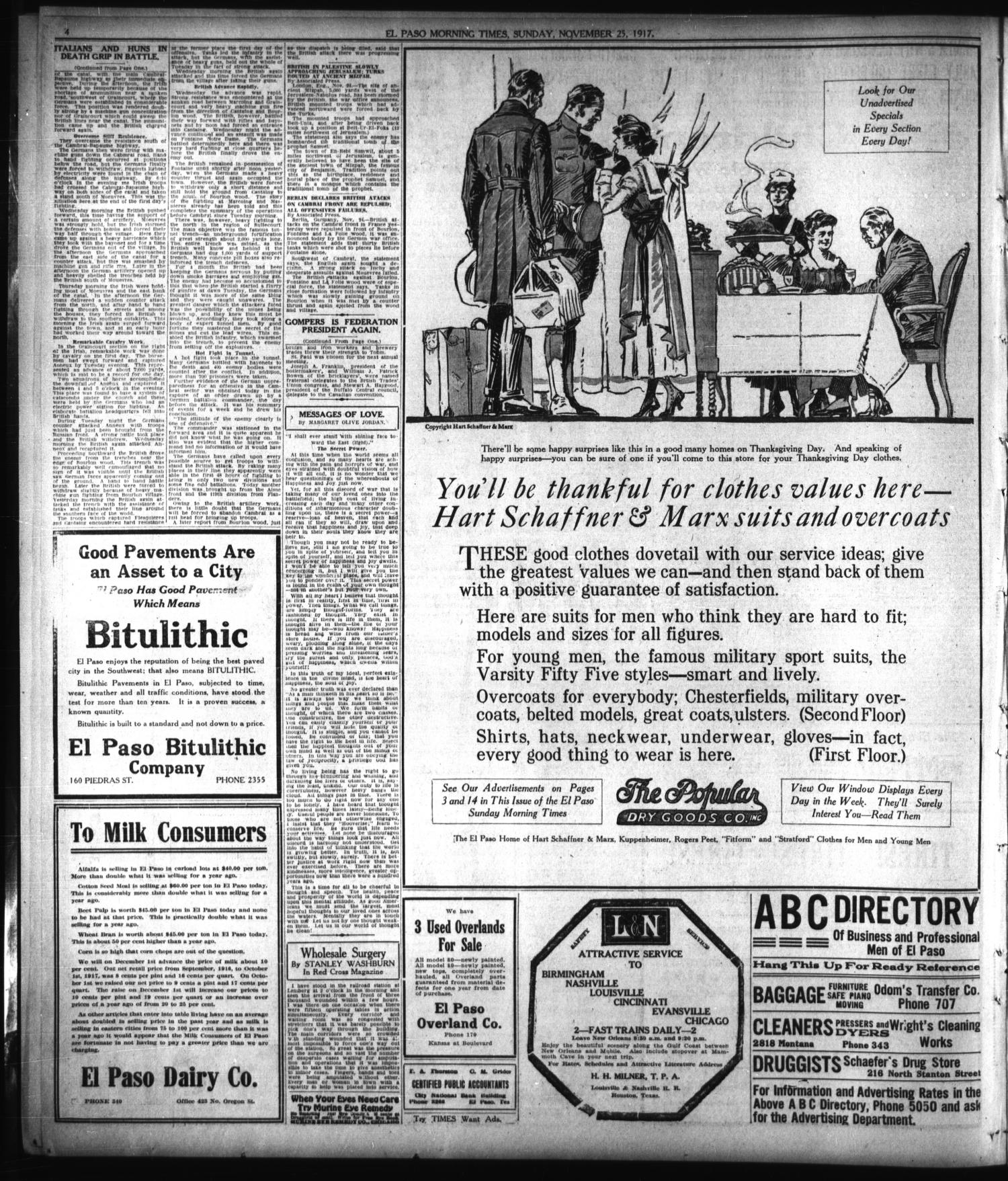 El Paso Morning Times (El Paso, Tex.), Vol. 38TH YEAR, Ed. 2, Sunday, November 25, 1917
                                                
                                                    [Sequence #]: 4 of 20
                                                