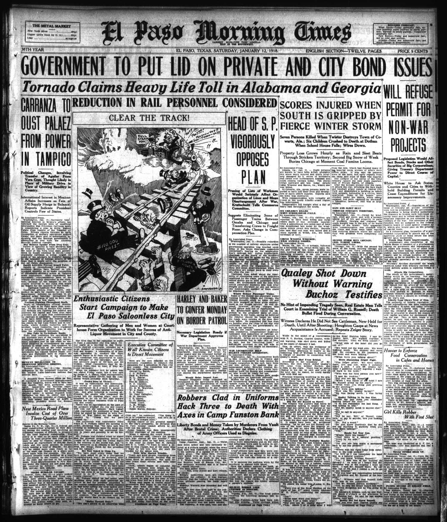 El Paso Morning Times (El Paso, Tex.), Vol. 38TH YEAR, Ed. 1, Saturday, January 12, 1918
                                                
                                                    [Sequence #]: 1 of 12
                                                