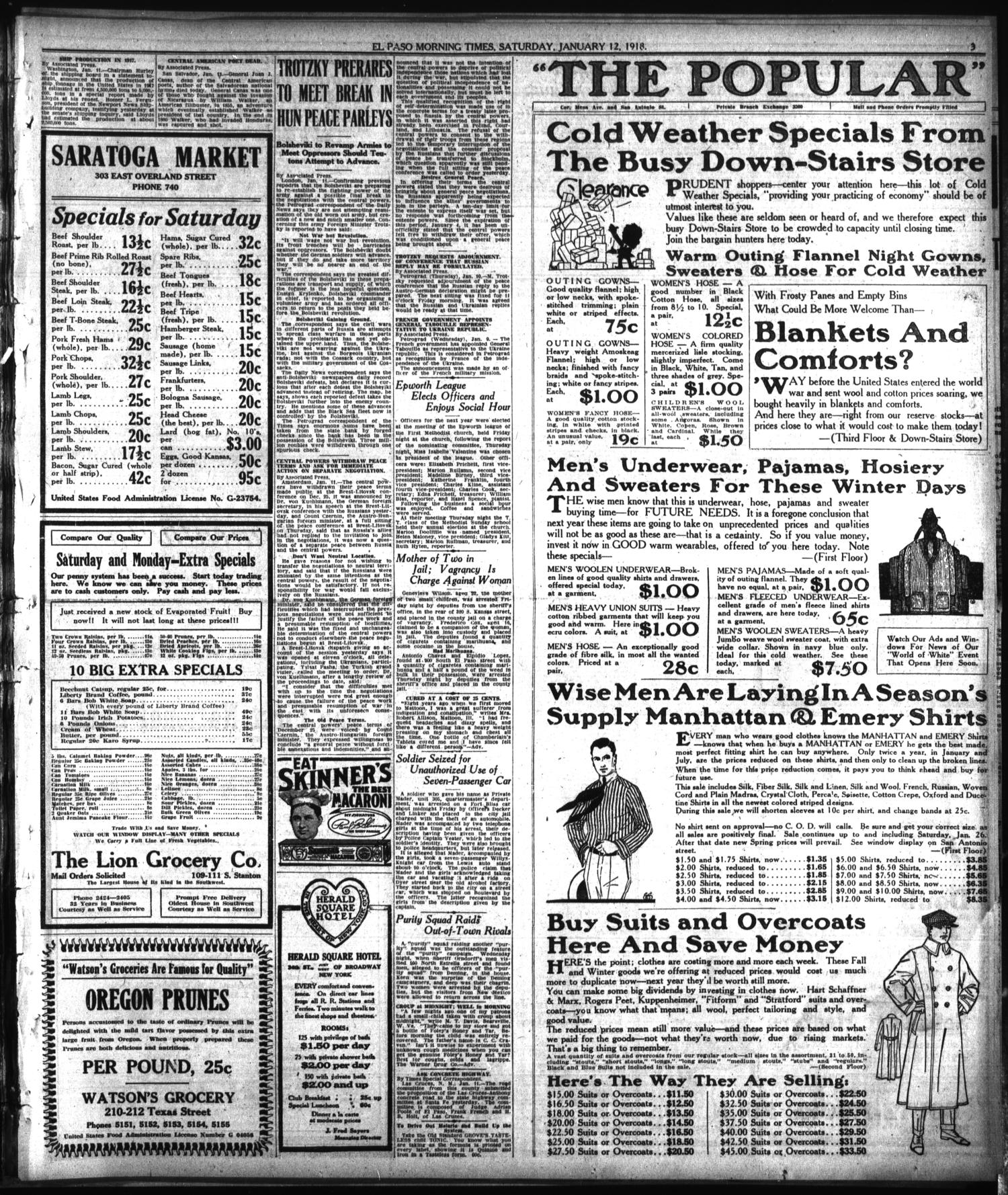 El Paso Morning Times (El Paso, Tex.), Vol. 38TH YEAR, Ed. 1, Saturday, January 12, 1918
                                                
                                                    [Sequence #]: 3 of 12
                                                
