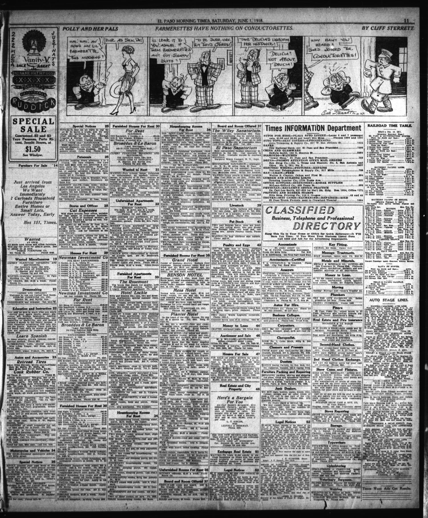 El Paso Morning Times (El Paso, Tex.), Vol. 38TH YEAR, Ed. 1, Saturday, June 1, 1918
                                                
                                                    [Sequence #]: 9 of 10
                                                