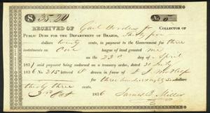 Primary view of object titled '[Land payment receipt signed by J.B. Miller]'.