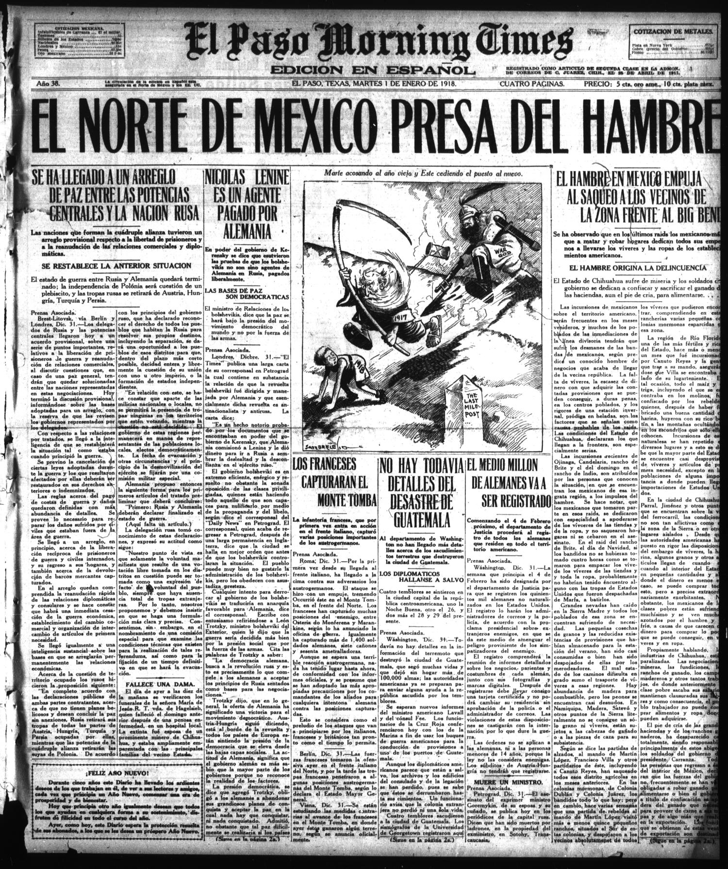 El Paso Morning Times (El Paso, Tex.), Vol. 38TH YEAR, Ed. 1, Tuesday, January 1, 1918
                                                
                                                    [Sequence #]: 1 of 4
                                                