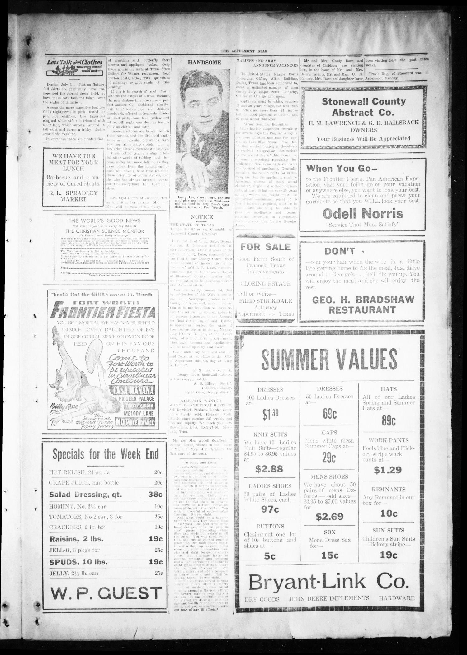 The Aspermont Star (Aspermont, Tex.), Vol. 39, No. 52, Ed. 1 Thursday, July 8, 1937
                                                
                                                    [Sequence #]: 3 of 4
                                                