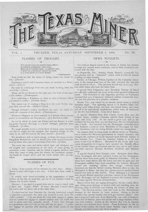 Primary view of object titled 'The Texas Miner, Volume 1, Number 33, September 1, 1894'.