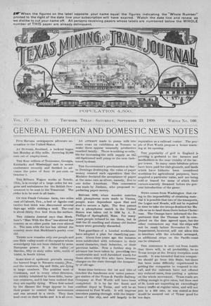 Primary view of object titled 'Texas Mining and Trade Journal, Volume 4, Number 10, Saturday, September 23, 1899'.