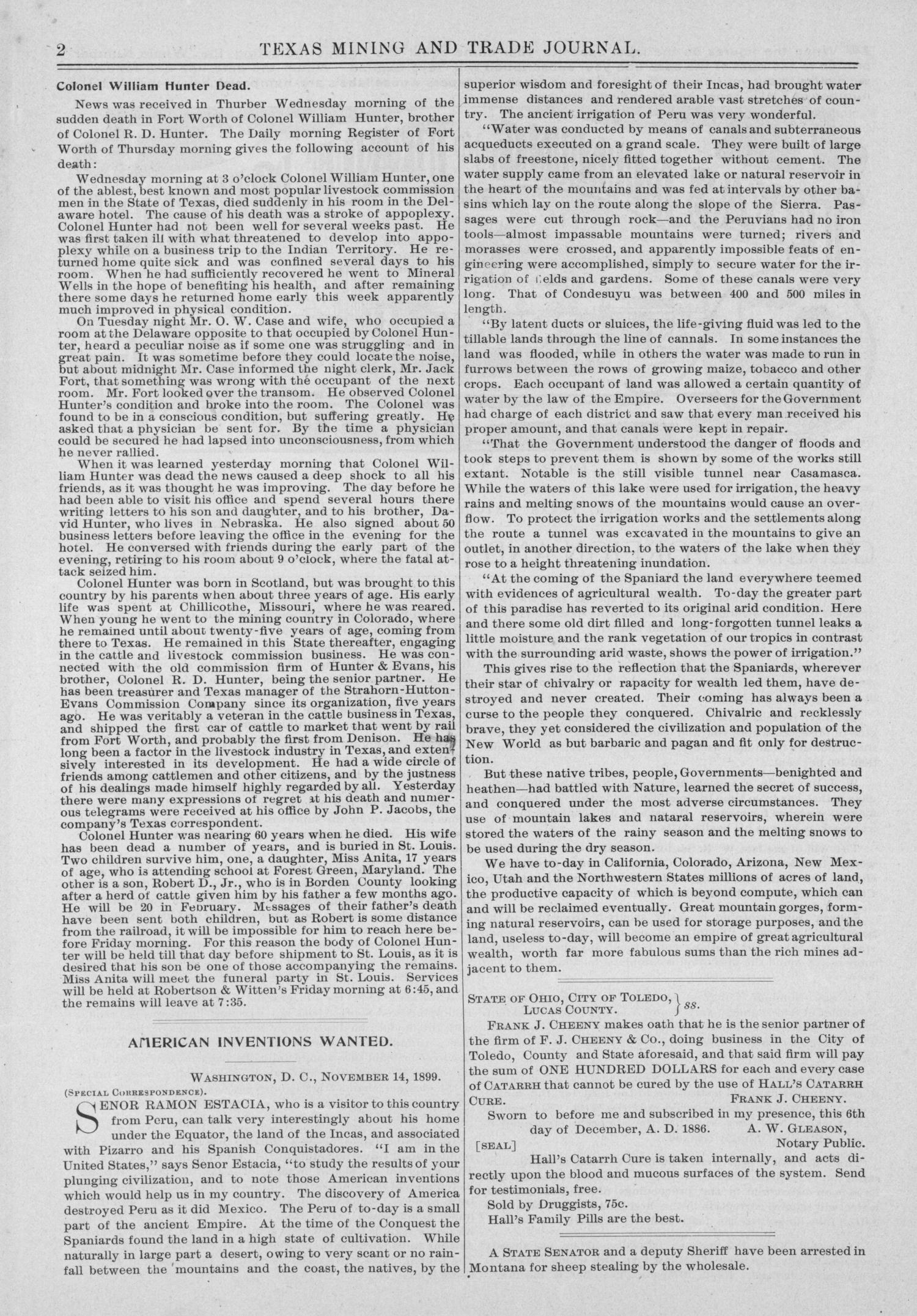Texas Mining and Trade Journal, Volume 4, Number 18, Saturday, November 18, 1899
                                                
                                                    2
                                                