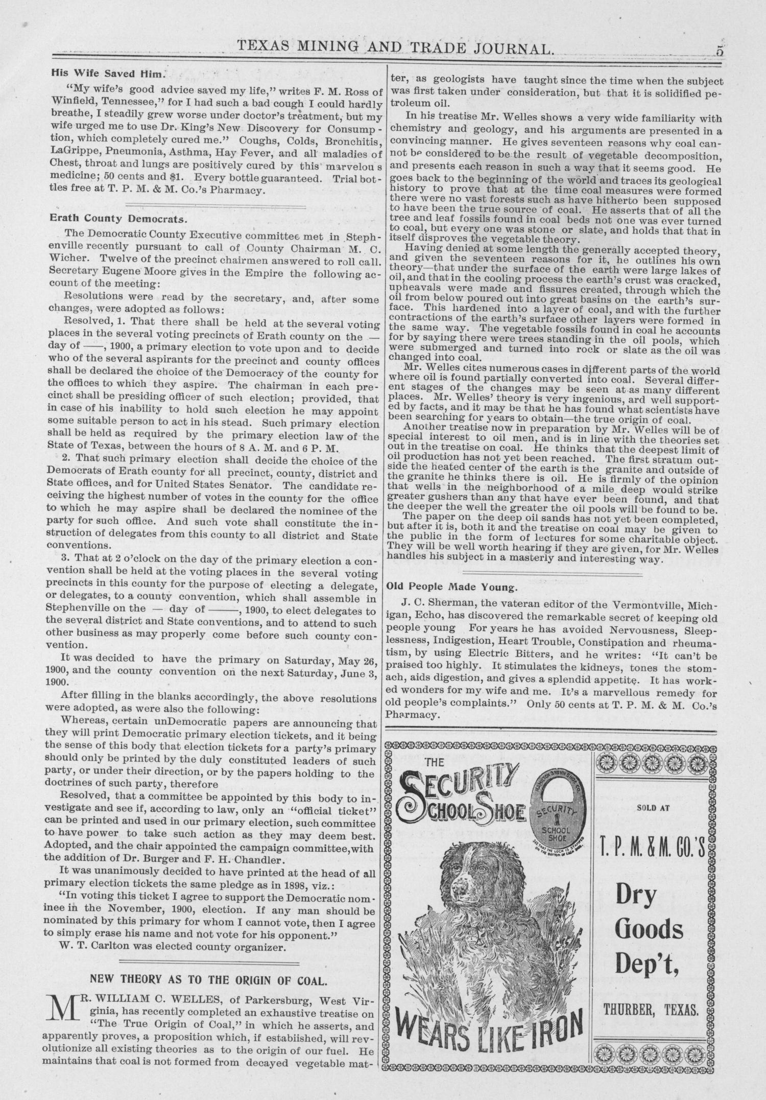 Texas Mining and Trade Journal, Volume 4, Number 28, Saturday, January 27, 1900
                                                
                                                    5
                                                