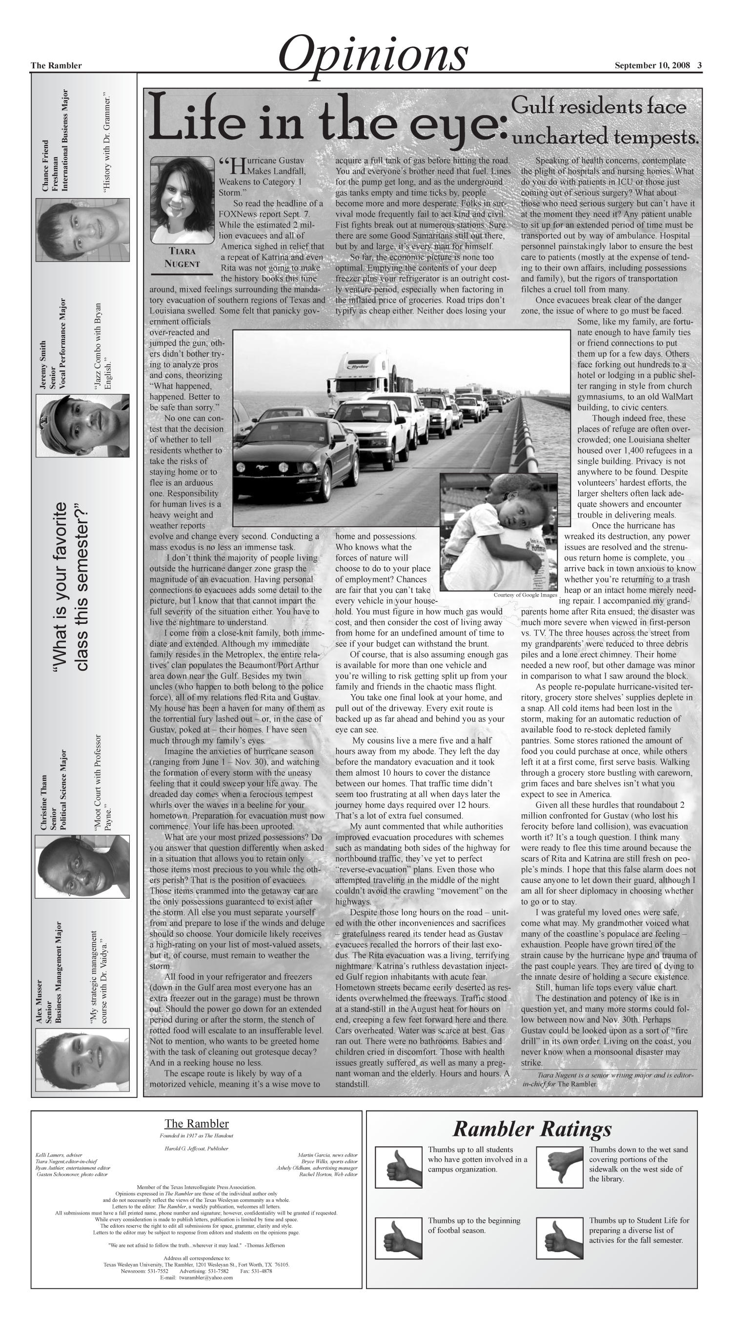 The Rambler (Fort Worth, Tex.), Vol. 101, No. 2, Ed. 1 Wednesday, September 10, 2008
                                                
                                                    [Sequence #]: 3 of 6
                                                