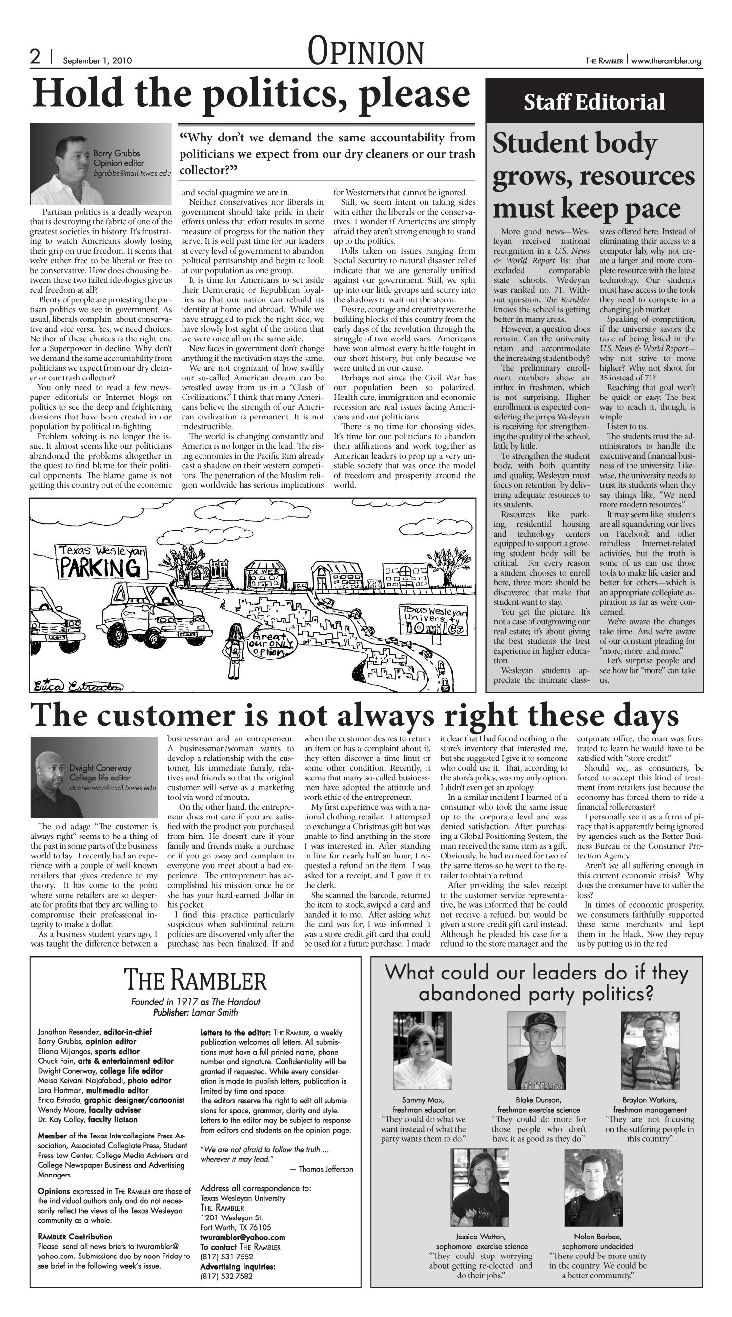 The Rambler (Fort Worth, Tex.), Vol. 93, No. 14, Ed. 1 Wednesday, September 1, 2010
                                                
                                                    [Sequence #]: 2 of 6
                                                