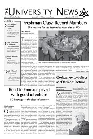 Primary view of object titled 'The University News (Irving, Tex.), Vol. 38, No. 1, Ed. 1 Wednesday, September 12, 2007'.