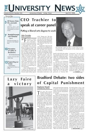 Primary view of object titled 'The University News (Irving, Tex.), Vol. 38, No. 22, Ed. 1 Tuesday, April 22, 2008'.
