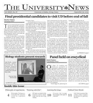 Primary view of object titled 'The University News (Irving, Tex.), Vol. 35, No. 4, Ed. 1 Tuesday, September 29, 2009'.