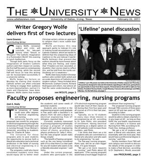 Primary view of object titled 'The University News (Irving, Tex.), Vol. 36, No. 16, Ed. 1 Tuesday, February 22, 2011'.