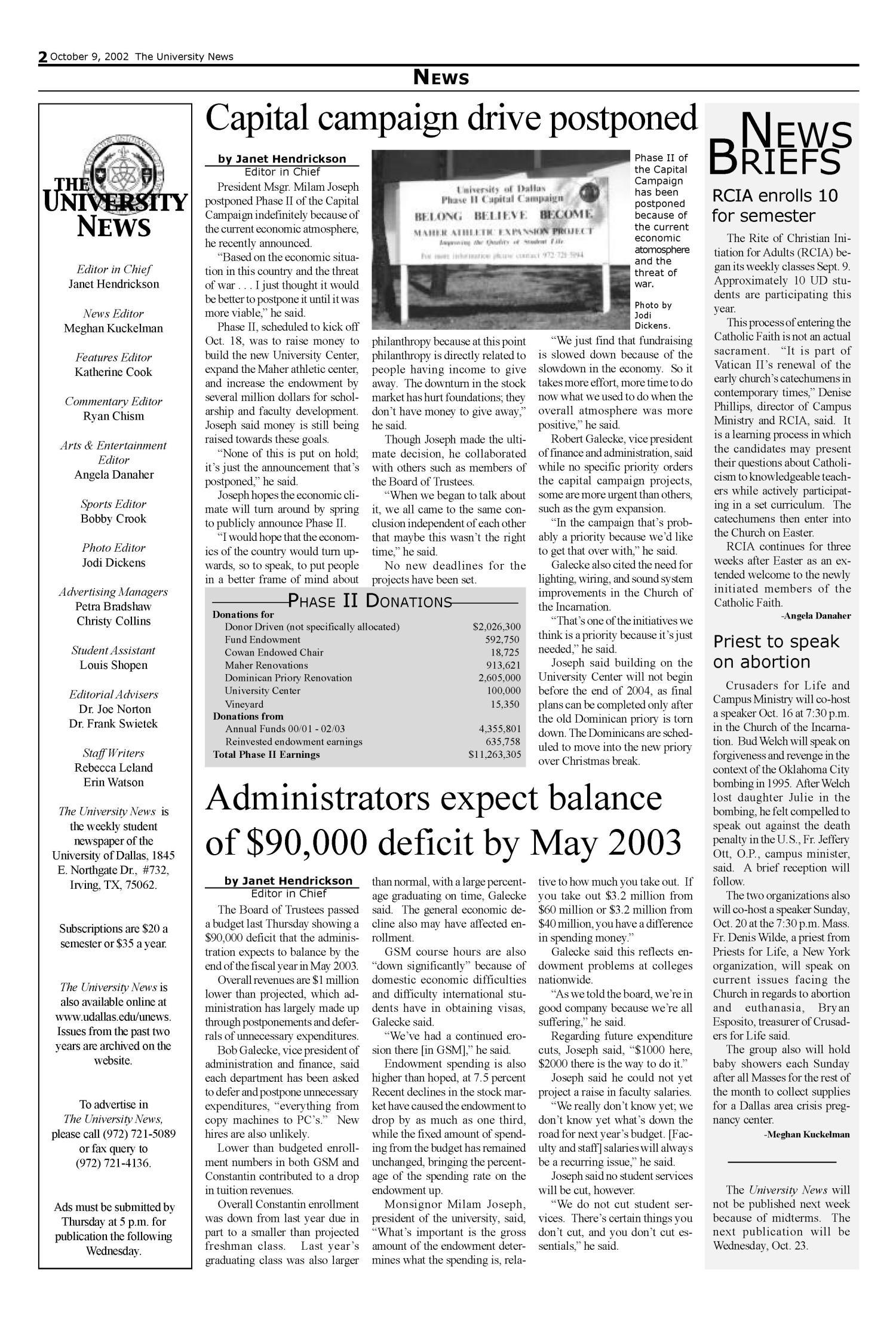 The University News (Irving, Tex.), Vol. 32, No. 6, Ed. 1 Wednesday, October 9, 2002
                                                
                                                    [Sequence #]: 2 of 16
                                                