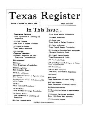 Primary view of object titled 'Texas Register, Volume 15, Number 30, Pages 2187-2311, April 20, 1990'.