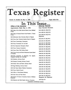 Primary view of object titled 'Texas Register, Volume 15, Number 36, Pages 2653-2709, May 11, 1990'.