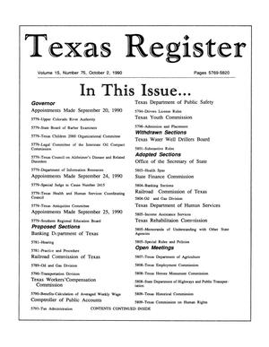 Primary view of object titled 'Texas Register, Volume 15, Number 75, Pages 5769-5820, October 2, 1990'.