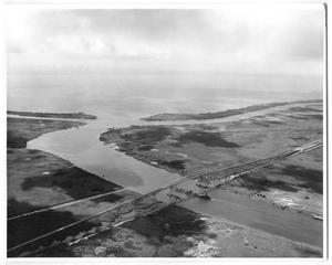 Primary view of object titled '[Photograph of Aerial View of Rainbow Bridge, 1957]'.