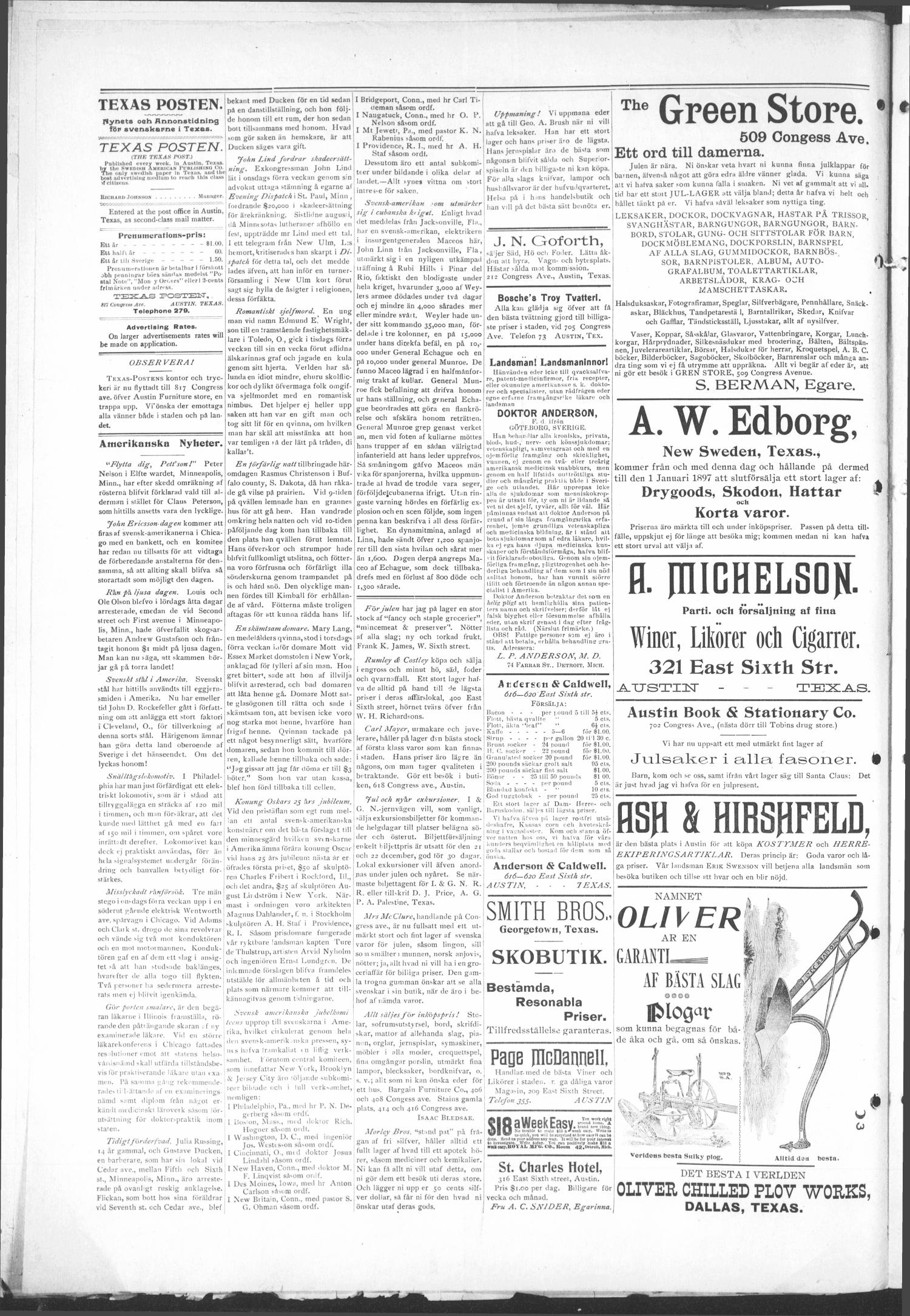 Texas Posten (Austin, Tex.), Vol. 1, No. 37, Ed. 1 Friday, December 25, 1896
                                                
                                                    [Sequence #]: 2 of 4
                                                