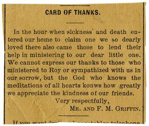 Primary view of object titled '[Card of thanks]'.