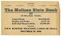 Text: [Business card Melissa State Bank, November 15, 1910]