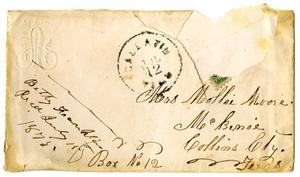 Primary view of object titled '[Envelope addressed by Mrs. Mollie Moore]'.