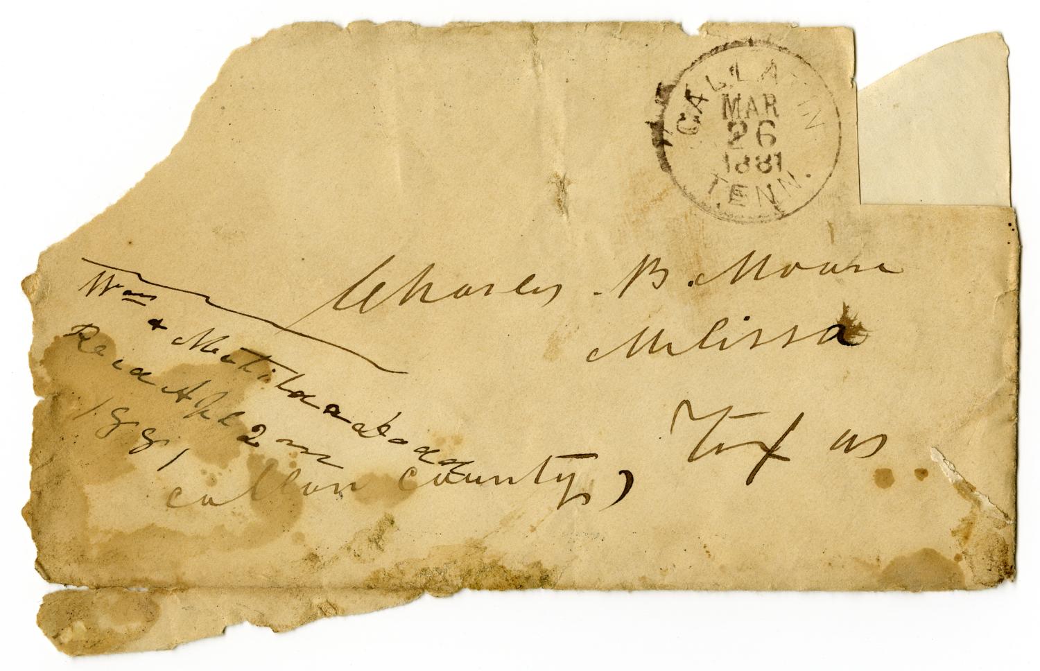 [Envelope from Matilda and William Dodd to C. B. Moore, March 26, 1881]
                                                
                                                    [Sequence #]: 1 of 2
                                                