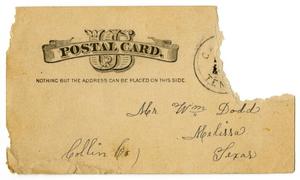 Primary view of object titled '[Postcard from Dinkie McGee to William Dodd, December 28, 1885]'.