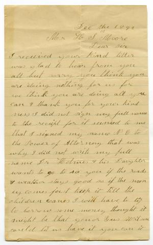 Primary view of object titled '[Letter from A. E. Wallace to H. S. Moore, December 10, 1892 ]'.