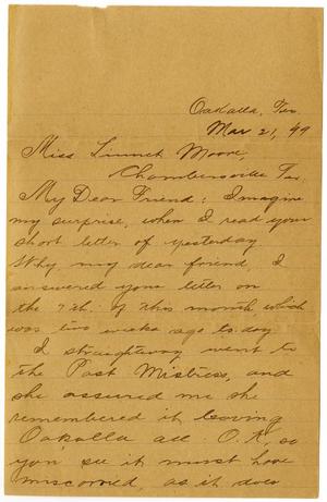 Primary view of object titled '[Letter from Jim Cook Jr. to Linnet Moore, March 21, 1899]'.