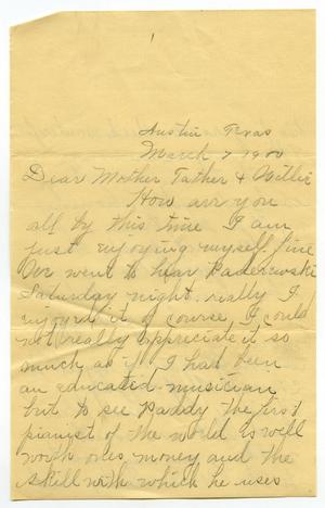 Primary view of object titled '[Letter from Linnet Moore to the Moore family, March 7, 1900]'.