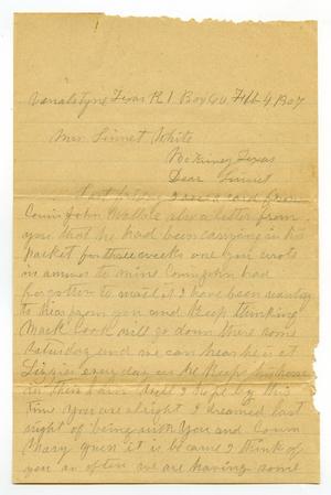 Primary view of object titled '[Letter from Laura Jernigan to Linnet White, February 4, 1907]'.