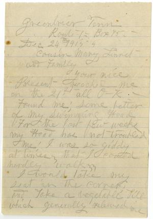 Primary view of object titled '[Letter from Sally Thornhill to Mary Moore, Linnet White, and Family, December 24, 1915]'.