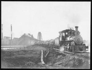 Primary view of object titled '[Texas South-Eastern Railroad Engine 7 at the Mill Pond]'.