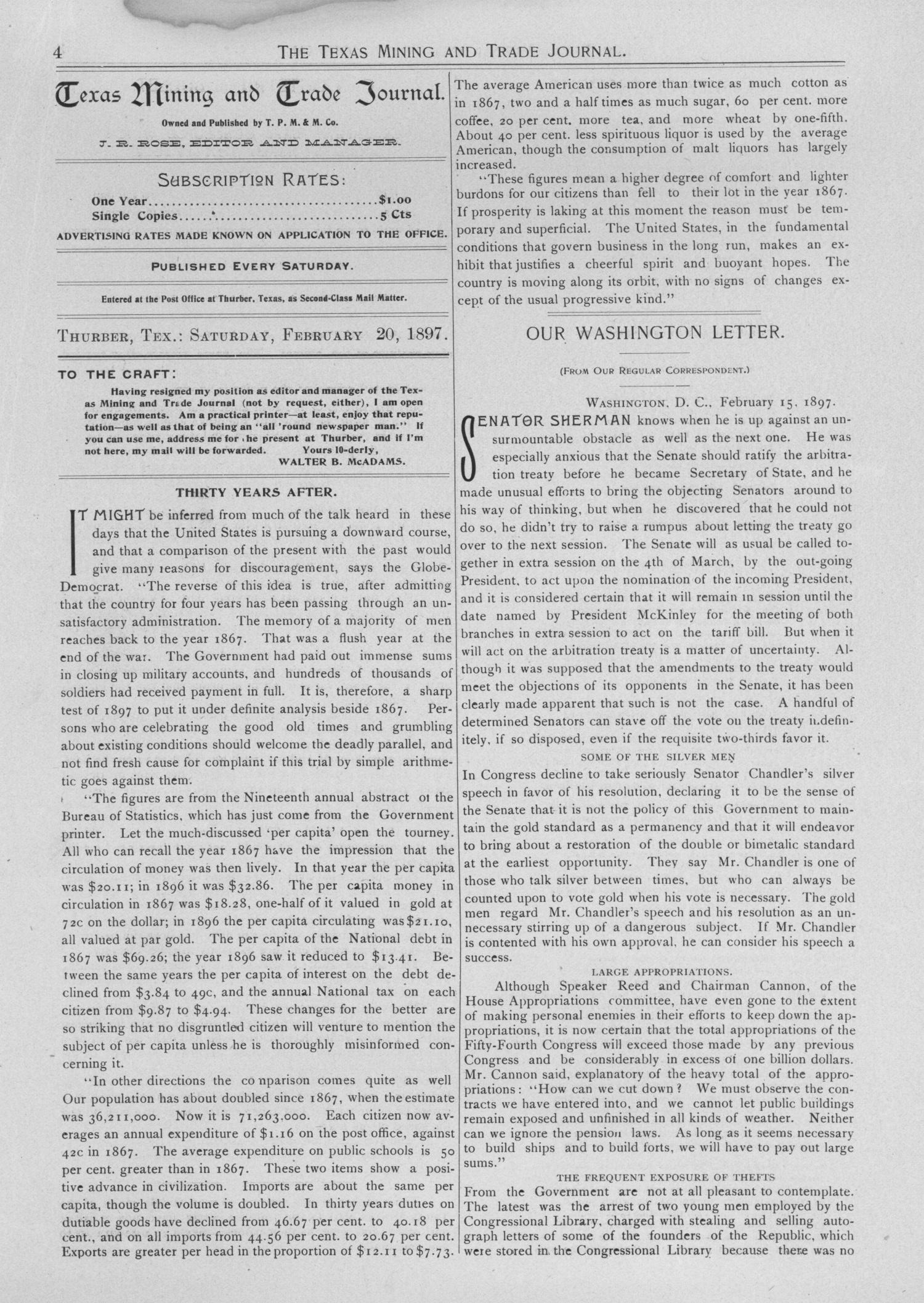Texas Mining and Trade Journal, Volume 1, Number 31, Saturday, February 20, 1897
                                                
                                                    4
                                                