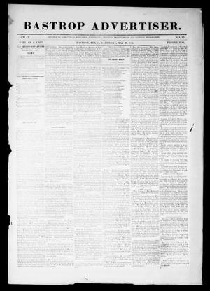 Primary view of object titled 'Bastrop Advertiser (Bastrop, Tex.), Vol. 2, No. 13, Ed. 1 Saturday, May 27, 1854'.