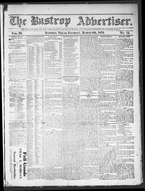 Primary view of object titled 'The Bastrop Advertiser (Bastrop, Tex.), Vol. 22, No. 14, Ed. 1 Saturday, March 8, 1879'.