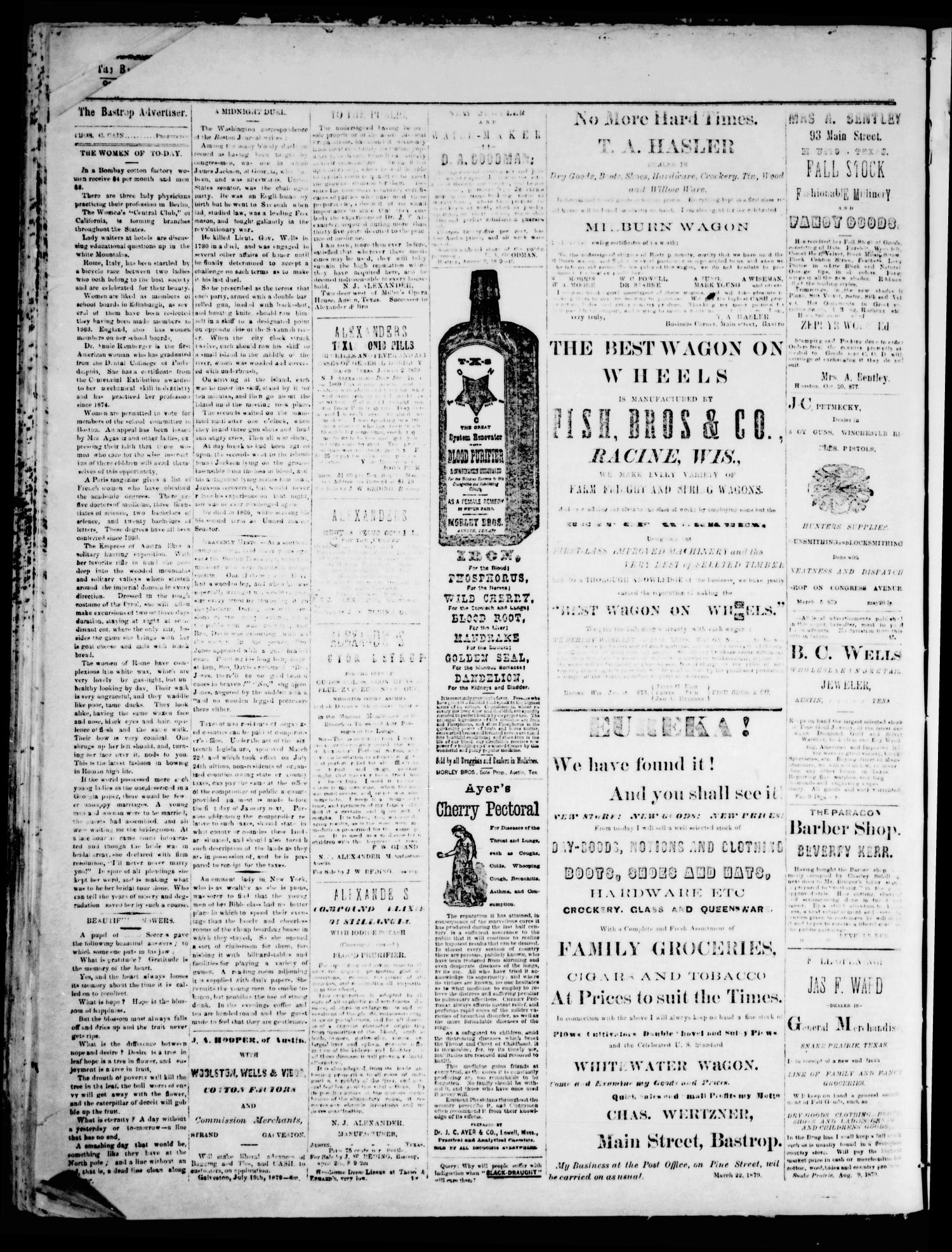 The Advertiser (Bastrop, Tex.), Vol. 22, No. 40, Ed. 1 Saturday, September 6, 1879
                                                
                                                    [Sequence #]: 4 of 4
                                                