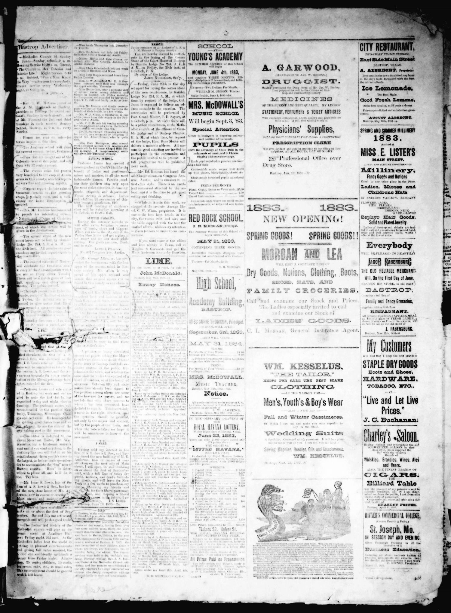 The Bastrop Advertiser (Bastrop, Tex.), Vol. 26, No. 25, Ed. 1 Saturday, June 16, 1883
                                                
                                                    [Sequence #]: 3 of 4
                                                