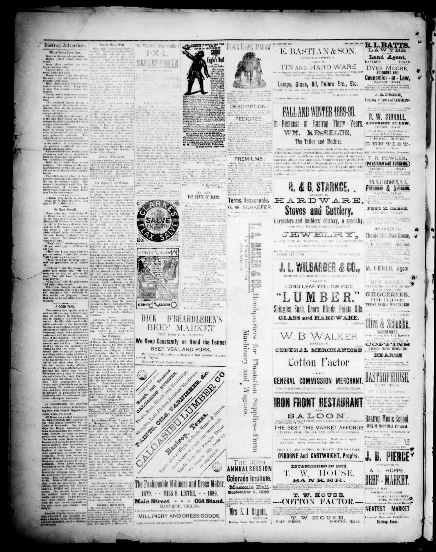 The Bastrop Advertiser (Bastrop, Tex.), Vol. 33, No. 8, Ed. 1 Saturday, March 22, 1890
                                                
                                                    [Sequence #]: 4 of 4
                                                