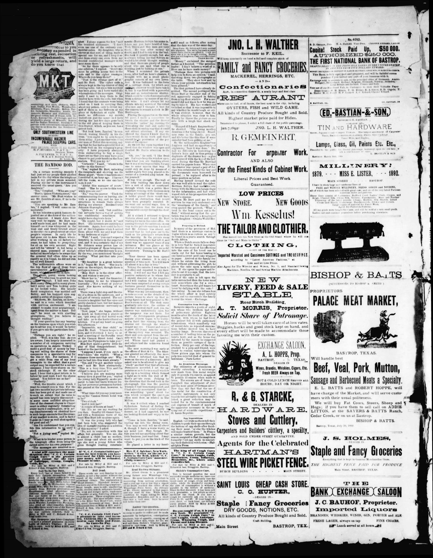 The Bastrop Advertiser (Bastrop, Tex.), Vol. 35, No. 3, Ed. 1 Saturday, February 25, 1893
                                                
                                                    [Sequence #]: 4 of 4
                                                
