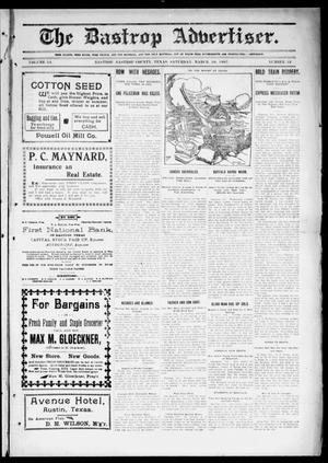 Primary view of object titled 'The Bastrop Advertiser (Bastrop, Tex.), Vol. 54, No. 52, Ed. 1 Saturday, March 30, 1907'.