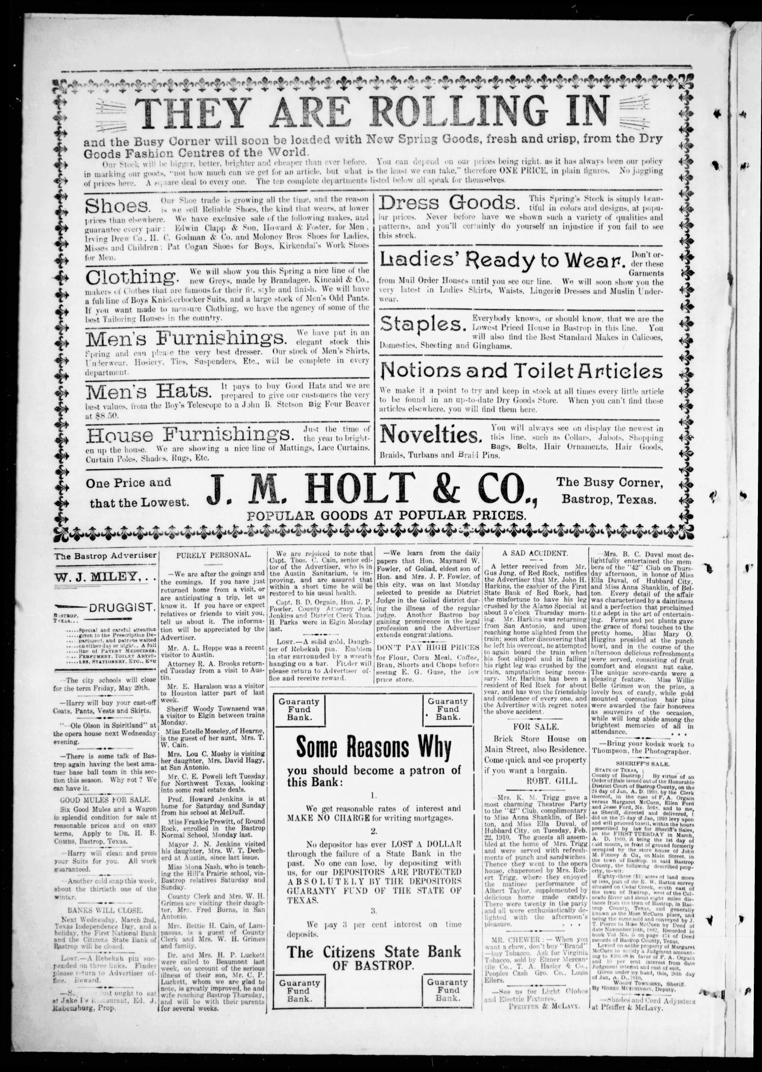 The Bastrop Advertiser (Bastrop, Tex.), Vol. 57, No. 45, Ed. 1 Saturday, February 26, 1910
                                                
                                                    [Sequence #]: 2 of 8
                                                