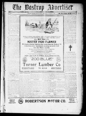 Primary view of object titled 'The Bastrop Advertiser (Bastrop, Tex.), Vol. 68, No. 16, Ed. 1 Thursday, November 18, 1920'.