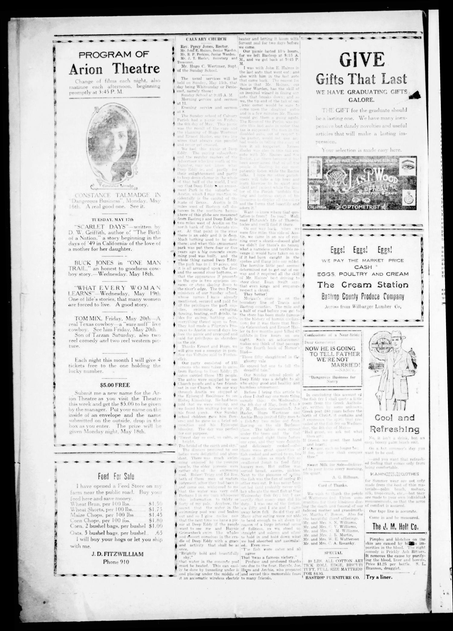 The Bastrop Advertiser (Bastrop, Tex.), Vol. 68, No. 41, Ed. 1 Thursday, May 12, 1921
                                                
                                                    [Sequence #]: 2 of 8
                                                