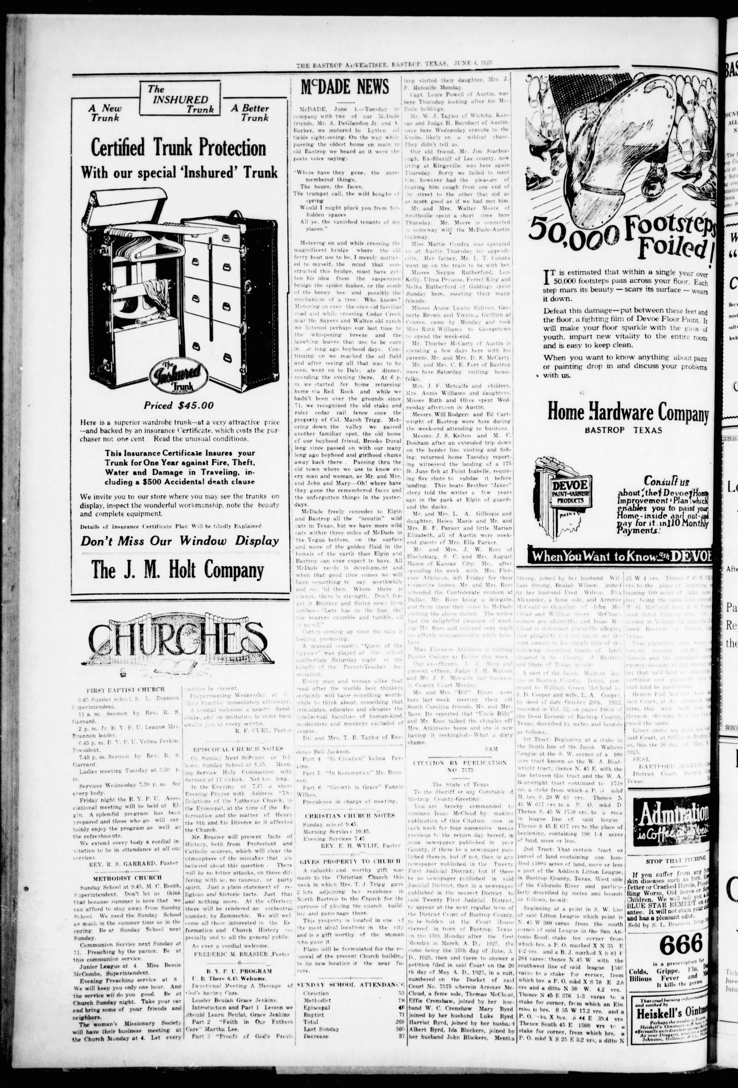 The Bastrop Advertiser (Bastrop, Tex.), Vol. 72, No. 2, Ed. 1 Thursday, June 4, 1925
                                                
                                                    [Sequence #]: 2 of 8
                                                