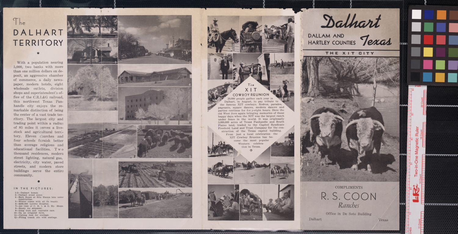 Dalhart, Texas : the XIT city : Dallam and Hartley Counties / compliments of R.S. Coon Ranches.
                                                
                                                    [Sequence #]: 1 of 2
                                                